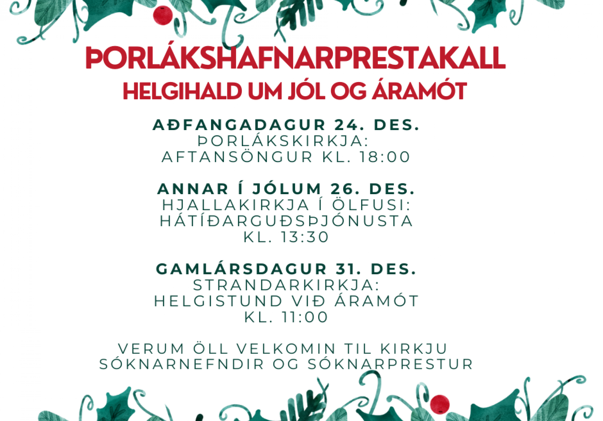 Helgihald á jólum og um áramót